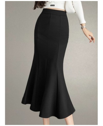 High Waist Black Midi Skirts For Women Elegant Ruffles Long Mermaid Skirt Fashion Office Lady OL Skirts Faldas Mujer 2023 $44...