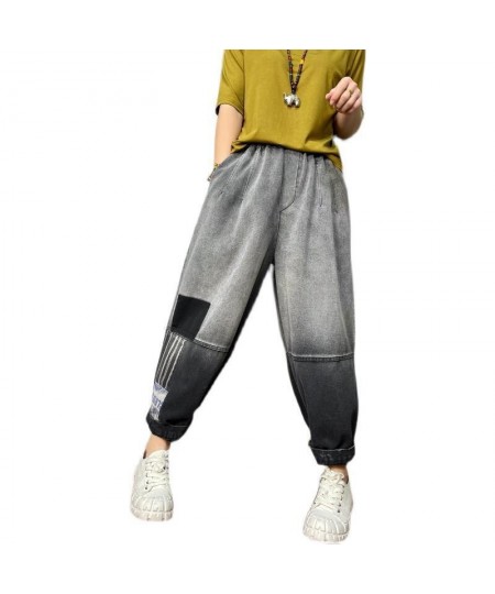 2022 Spring Autumn New Arts Style Women Elastic Waist Cotton Denim Harem Pants Vintage Grey Loose Ankle-length Jeans C398 $57...