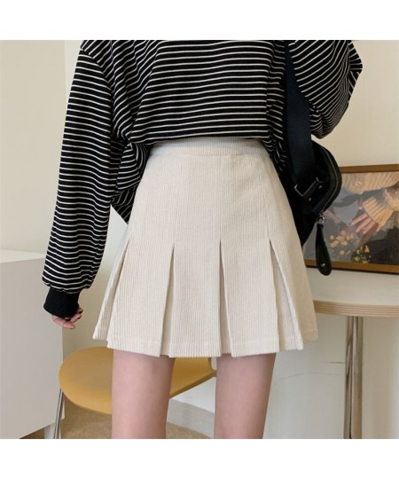 Vintage Corduroy Pleated Skirt Women Autumn Winter Korean Fashion Preppy Style High Waisted Kawaii Casual Mini Skirts $33.95 ...