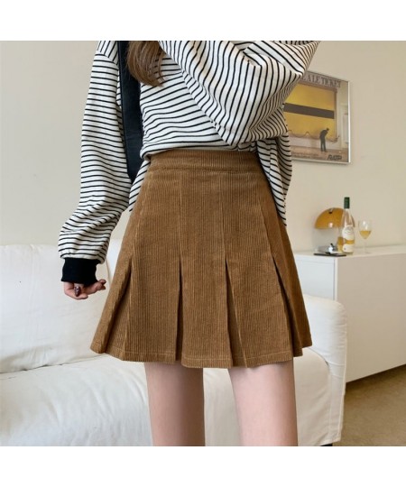 Vintage Corduroy Pleated Skirt Women Autumn Winter Korean Fashion Preppy Style High Waisted Kawaii Casual Mini Skirts $33.95 ...