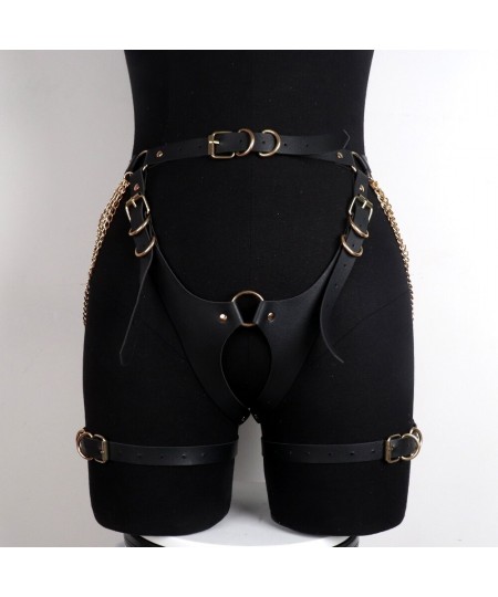 Fashion Luxury Gold Chain Belt Woman Leather Harness Body Bondage Lingerie Leg Strap Suspenders Goth Harajuku Stockings Garte...