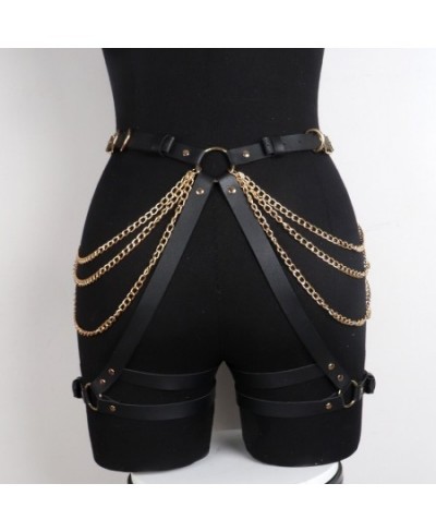 Fashion Luxury Gold Chain Belt Woman Leather Harness Body Bondage Lingerie Leg Strap Suspenders Goth Harajuku Stockings Garte...