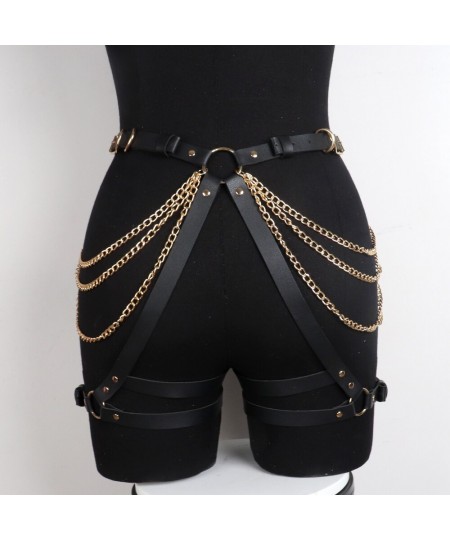 Fashion Luxury Gold Chain Belt Woman Leather Harness Body Bondage Lingerie Leg Strap Suspenders Goth Harajuku Stockings Garte...