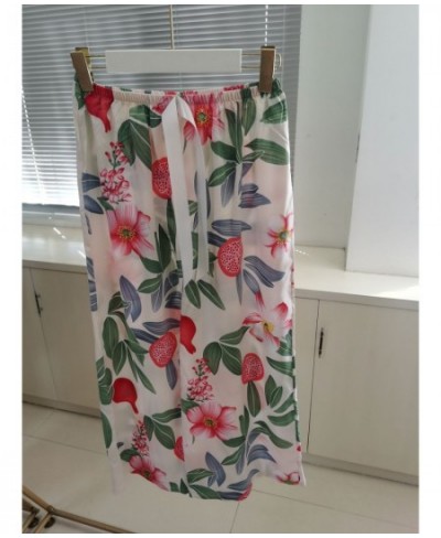 Women Loose Wide Leg Pants Summer Print Drawstring Female Sleep Bottoms Cotton Print Home Pants Large Size Soft Pyjamas $26.6...