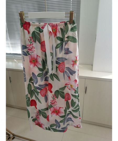 Women Loose Wide Leg Pants Summer Print Drawstring Female Sleep Bottoms Cotton Print Home Pants Large Size Soft Pyjamas $26.6...