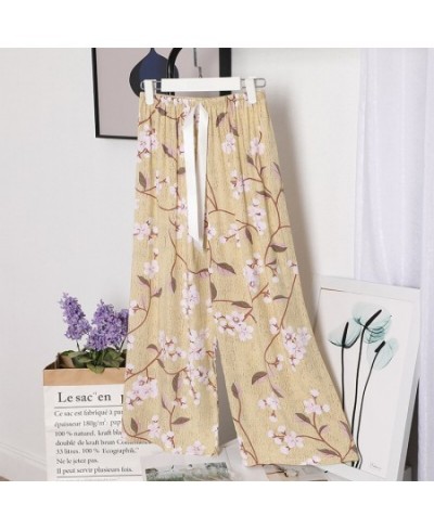 Women Loose Wide Leg Pants Summer Print Drawstring Female Sleep Bottoms Cotton Print Home Pants Large Size Soft Pyjamas $26.6...