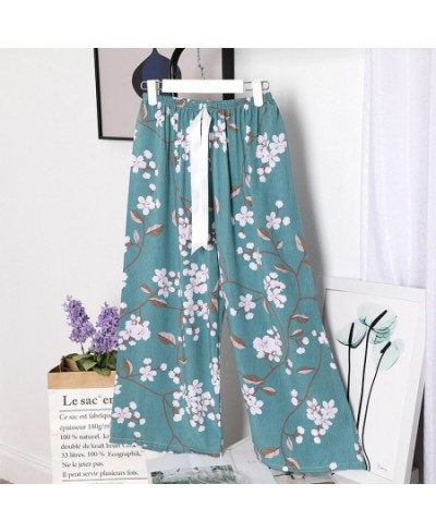 Women Loose Wide Leg Pants Summer Print Drawstring Female Sleep Bottoms Cotton Print Home Pants Large Size Soft Pyjamas $26.6...