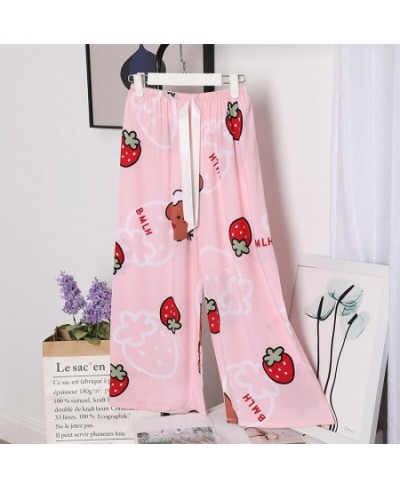 Women Loose Wide Leg Pants Summer Print Drawstring Female Sleep Bottoms Cotton Print Home Pants Large Size Soft Pyjamas $26.6...