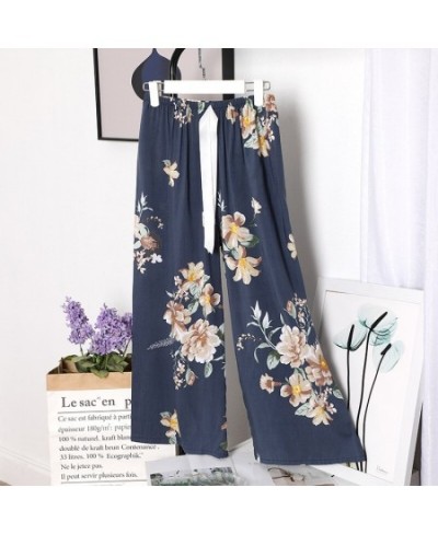 Women Loose Wide Leg Pants Summer Print Drawstring Female Sleep Bottoms Cotton Print Home Pants Large Size Soft Pyjamas $26.6...