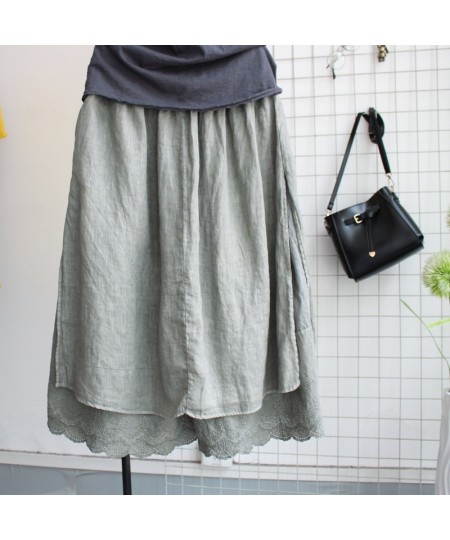 Japan Harajuku Mori Girl Wide-leg Soft Lace Skirt Cotton Linen Faux Two Piece Female Elastic Waist Trousers Y2k Pants $56.24 ...