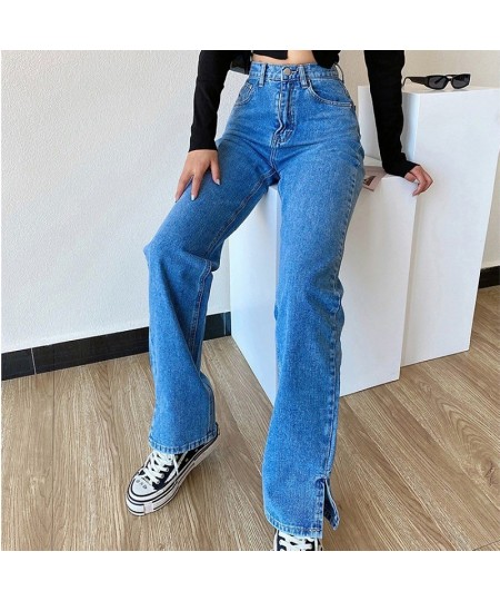 High Waist Loose Slit Jeans For Women Casual Straight Leg Baggy Pants Mom Jeans Washed Boyfriend Jeans Streetwear Retro Jeans...