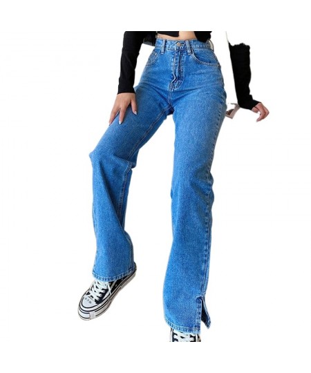 High Waist Loose Slit Jeans For Women Casual Straight Leg Baggy Pants Mom Jeans Washed Boyfriend Jeans Streetwear Retro Jeans...