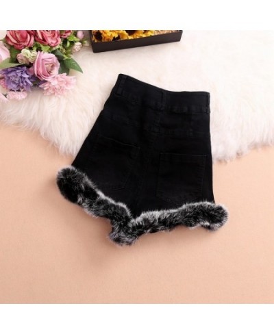 2022 Winter High Waist Furry Denim Shorts Women's Clothing Rabbit Fur Comfortable Slim All-Matching Sideband Furry Shorts $51...