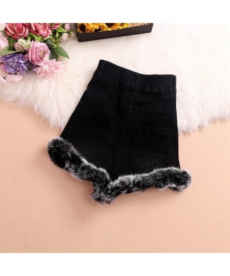 2022 Winter High Waist Furry Denim Shorts Women's Clothing Rabbit Fur Comfortable Slim All-Matching Sideband Furry Shorts $51...