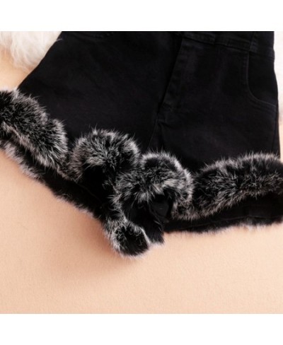 2022 Winter High Waist Furry Denim Shorts Women's Clothing Rabbit Fur Comfortable Slim All-Matching Sideband Furry Shorts $51...