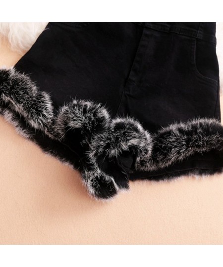 2022 Winter High Waist Furry Denim Shorts Women's Clothing Rabbit Fur Comfortable Slim All-Matching Sideband Furry Shorts $51...