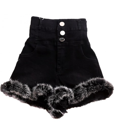 2022 Winter High Waist Furry Denim Shorts Women's Clothing Rabbit Fur Comfortable Slim All-Matching Sideband Furry Shorts $51...