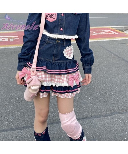 Harajuku Lolita Girls Skirt Women Y2K High Waist Plaided Bow Patchwork Mini Cake Skirts AFC1916 $51.06 - Skirts