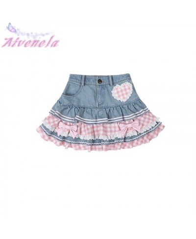 Harajuku Lolita Girls Skirt Women Y2K High Waist Plaided Bow Patchwork Mini Cake Skirts AFC1916 $51.06 - Skirts