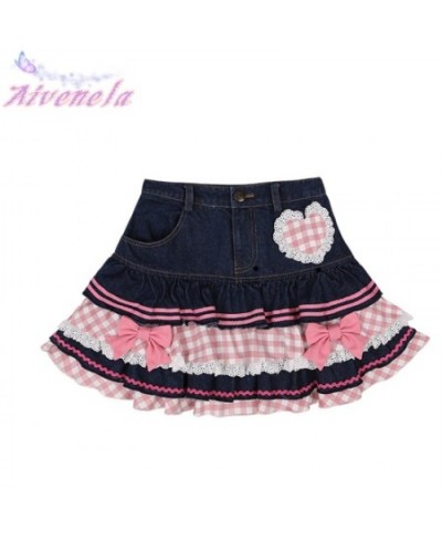 Harajuku Lolita Girls Skirt Women Y2K High Waist Plaided Bow Patchwork Mini Cake Skirts AFC1916 $51.06 - Skirts