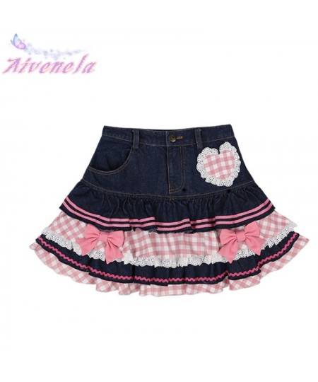 Harajuku Lolita Girls Skirt Women Y2K High Waist Plaided Bow Patchwork Mini Cake Skirts AFC1916 $51.06 - Skirts