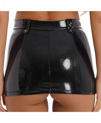 Womens Wetlook Skirts Nightclub Party Gothic Style High Waist Slanted Zipper Skirts Sexy Clubwear Latex Patent Leather $32.76...