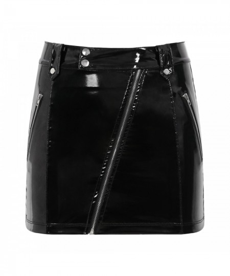 Womens Wetlook Skirts Nightclub Party Gothic Style High Waist Slanted Zipper Skirts Sexy Clubwear Latex Patent Leather $32.76...