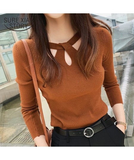 Women's O-neck Slim Stretch Sexy Pullover Hollow Solid Color Sweater Slim Bottoming Shirt Sweater Ladies Autumn Winter 16639 ...