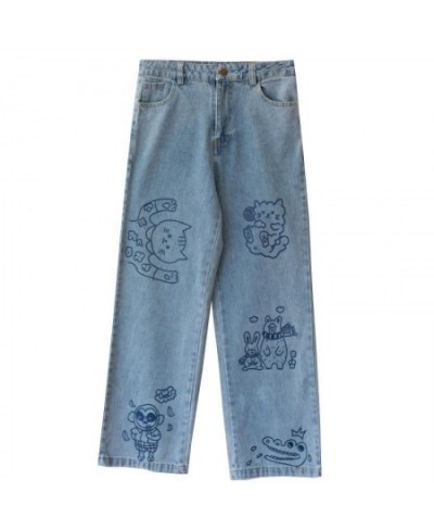 Harajuku Fashion Cotton Women Denim Jeans High Waist Curled Denim Straight Pants Sweet Cute Puppy Embroidery Girl Denim $57.4...