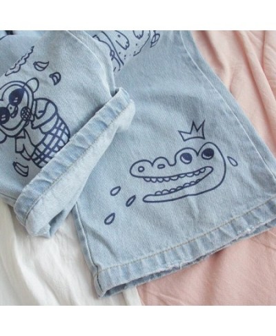 Harajuku Fashion Cotton Women Denim Jeans High Waist Curled Denim Straight Pants Sweet Cute Puppy Embroidery Girl Denim $57.4...