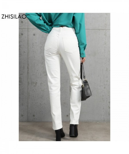 White Jeans Women Vintage Stretch High Waist Straight Wide Leg Denim Pants Autumn 2023 Jeans Streetwear $49.06 - Bottoms