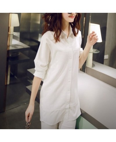 women long blouse shirt white polyester casual long sleeve turn down collar summer autumn plus size female tops $36.59 - Blou...