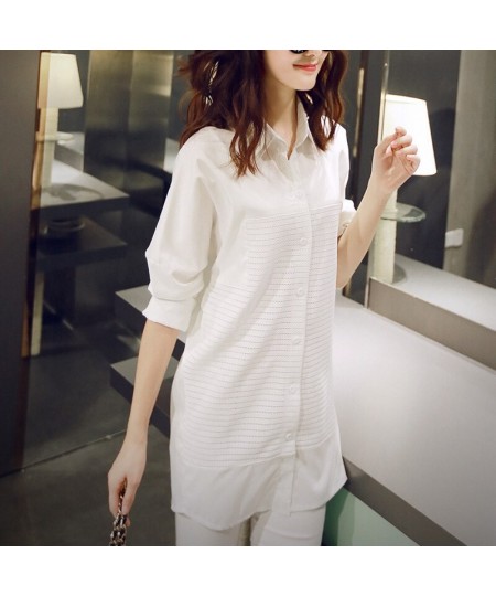 women long blouse shirt white polyester casual long sleeve turn down collar summer autumn plus size female tops $36.59 - Blou...