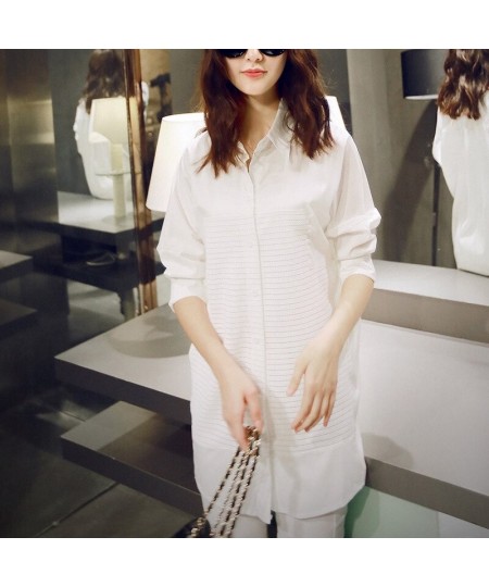 women long blouse shirt white polyester casual long sleeve turn down collar summer autumn plus size female tops $36.59 - Blou...