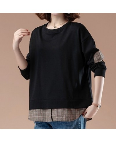 Autumn New Fashion Striped Printing Spliced Tee Shirt Woman Clothing Casual Pullovers Tops Loose Korean Fake Two-piece T-Shir...