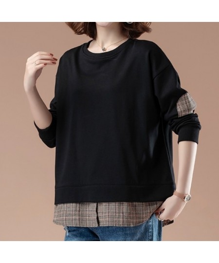 Autumn New Fashion Striped Printing Spliced Tee Shirt Woman Clothing Casual Pullovers Tops Loose Korean Fake Two-piece T-Shir...