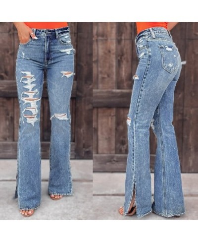 Tide pants washed and torn micro-lab pants women's jeans nostalgic jeans open jeans skinny denim jeans navy blue jeans $40.26...