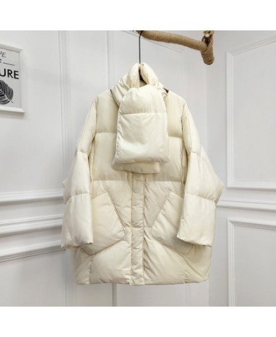 Women White Duck Down Coat 2023 Winter New Fashion Female Scarf OverSize Jackets Round Neck Loose Thicken Parkas Warm Outwear...