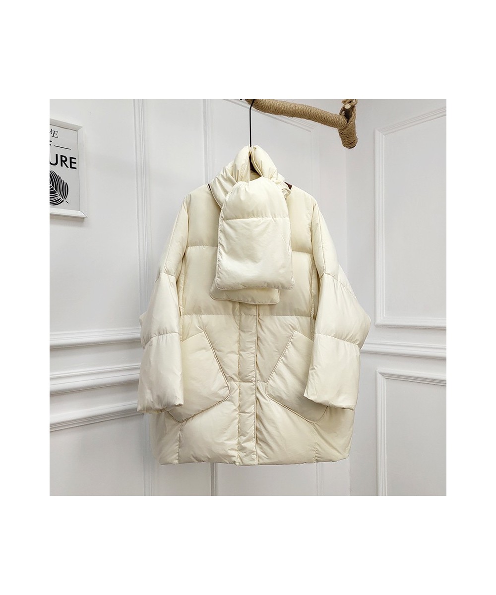 Women White Duck Down Coat 2023 Winter New Fashion Female Scarf OverSize Jackets Round Neck Loose Thicken Parkas Warm Outwear...