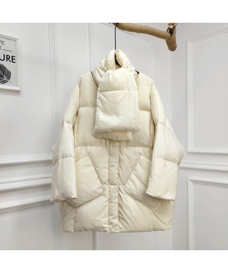 Women White Duck Down Coat 2023 Winter New Fashion Female Scarf OverSize Jackets Round Neck Loose Thicken Parkas Warm Outwear...