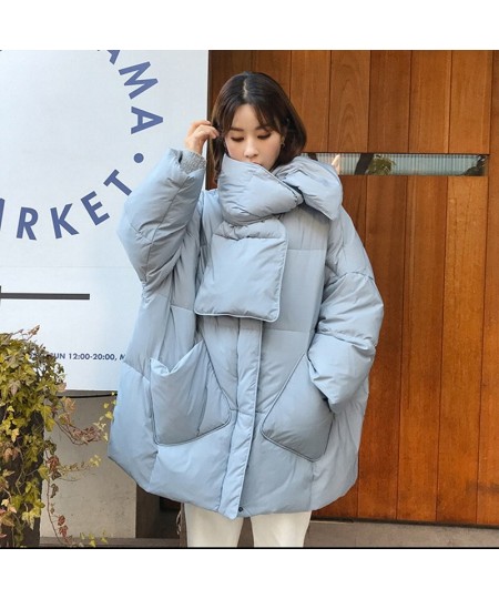 Women White Duck Down Coat 2023 Winter New Fashion Female Scarf OverSize Jackets Round Neck Loose Thicken Parkas Warm Outwear...