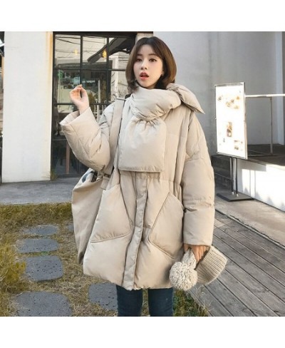 Women White Duck Down Coat 2023 Winter New Fashion Female Scarf OverSize Jackets Round Neck Loose Thicken Parkas Warm Outwear...