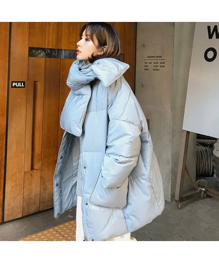 Women White Duck Down Coat 2023 Winter New Fashion Female Scarf OverSize Jackets Round Neck Loose Thicken Parkas Warm Outwear...