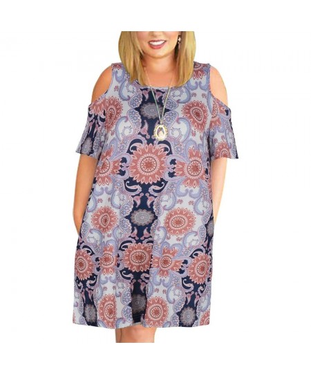 9XL Clothing Fall Fashion Sexy Round Neck Short Sleeve Off Shoulder Print Ladies Dress 2022 Oversized $32.39 - Plus Size Clothes