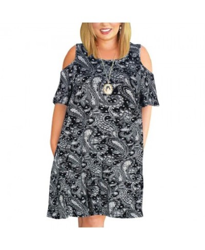 9XL Clothing Fall Fashion Sexy Round Neck Short Sleeve Off Shoulder Print Ladies Dress 2022 Oversized $32.39 - Plus Size Clothes