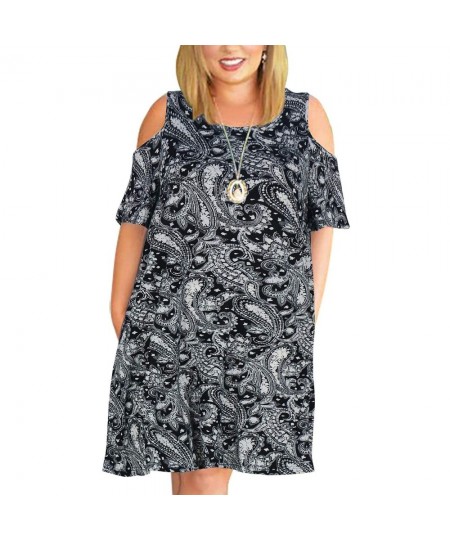 9XL Clothing Fall Fashion Sexy Round Neck Short Sleeve Off Shoulder Print Ladies Dress 2022 Oversized $32.39 - Plus Size Clothes