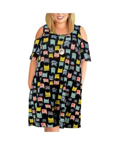 9XL Clothing Fall Fashion Sexy Round Neck Short Sleeve Off Shoulder Print Ladies Dress 2022 Oversized $32.39 - Plus Size Clothes