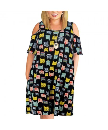 9XL Clothing Fall Fashion Sexy Round Neck Short Sleeve Off Shoulder Print Ladies Dress 2022 Oversized $32.39 - Plus Size Clothes