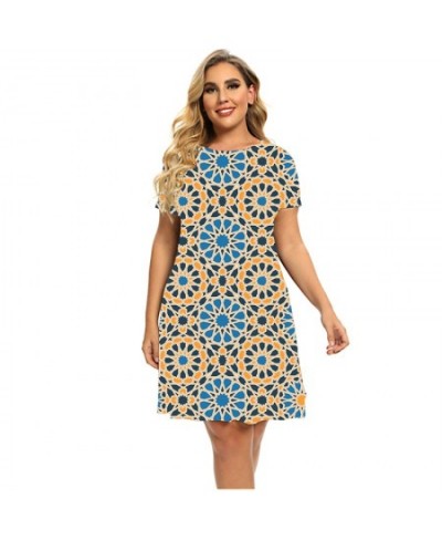 Fashion Circle Short Sleeve Dresses For Women 2023 Vintage Geometry Graphic Loose Clothing Plus Size Ladies Summer Dress 5XL ...