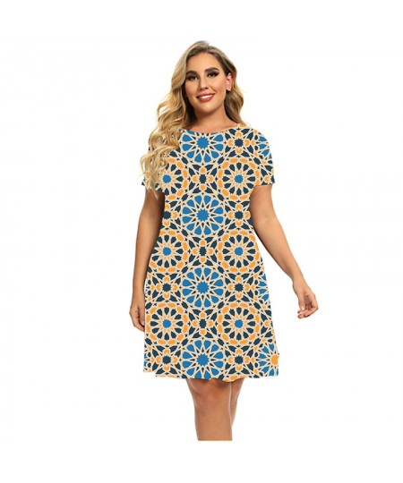 Fashion Circle Short Sleeve Dresses For Women 2023 Vintage Geometry Graphic Loose Clothing Plus Size Ladies Summer Dress 5XL ...